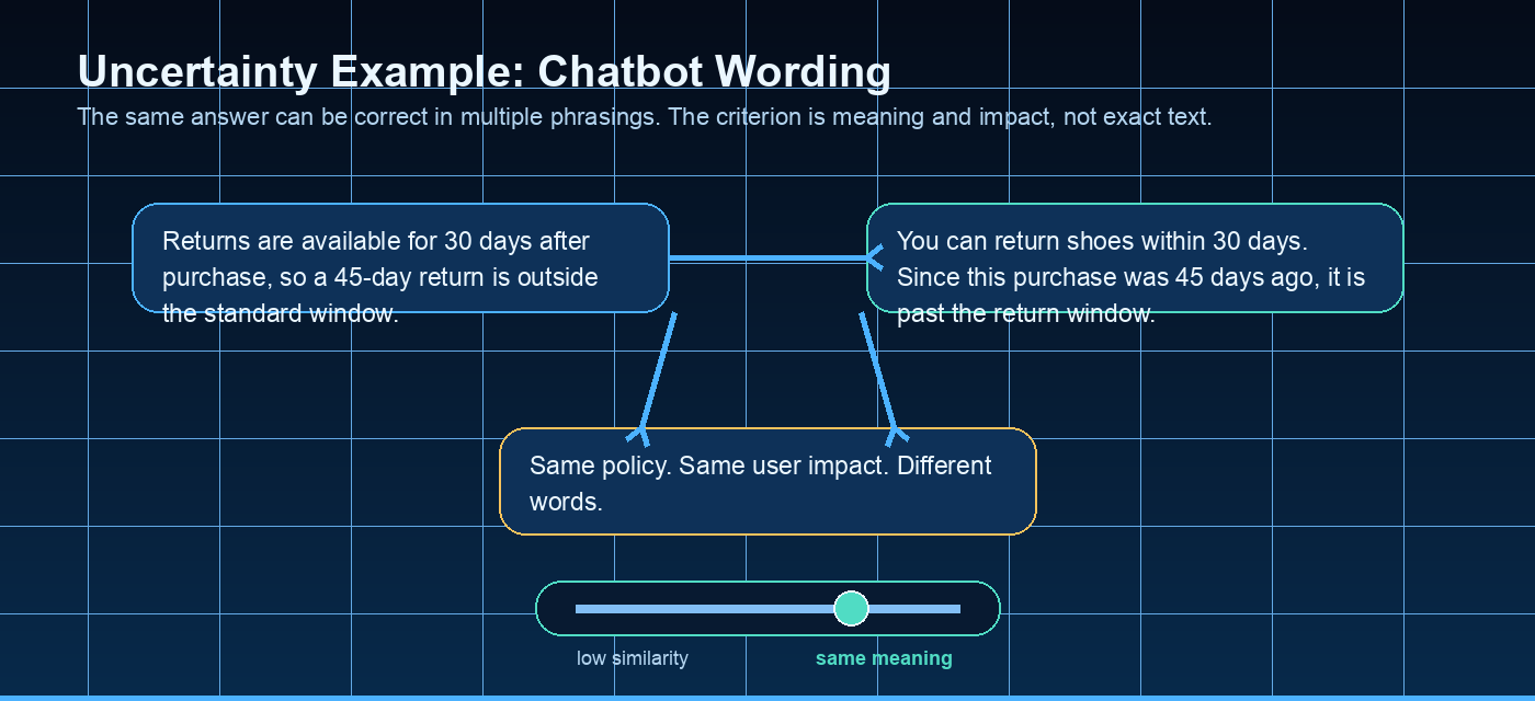 Uncertainty example showing a chatbot saying the same thing in different words