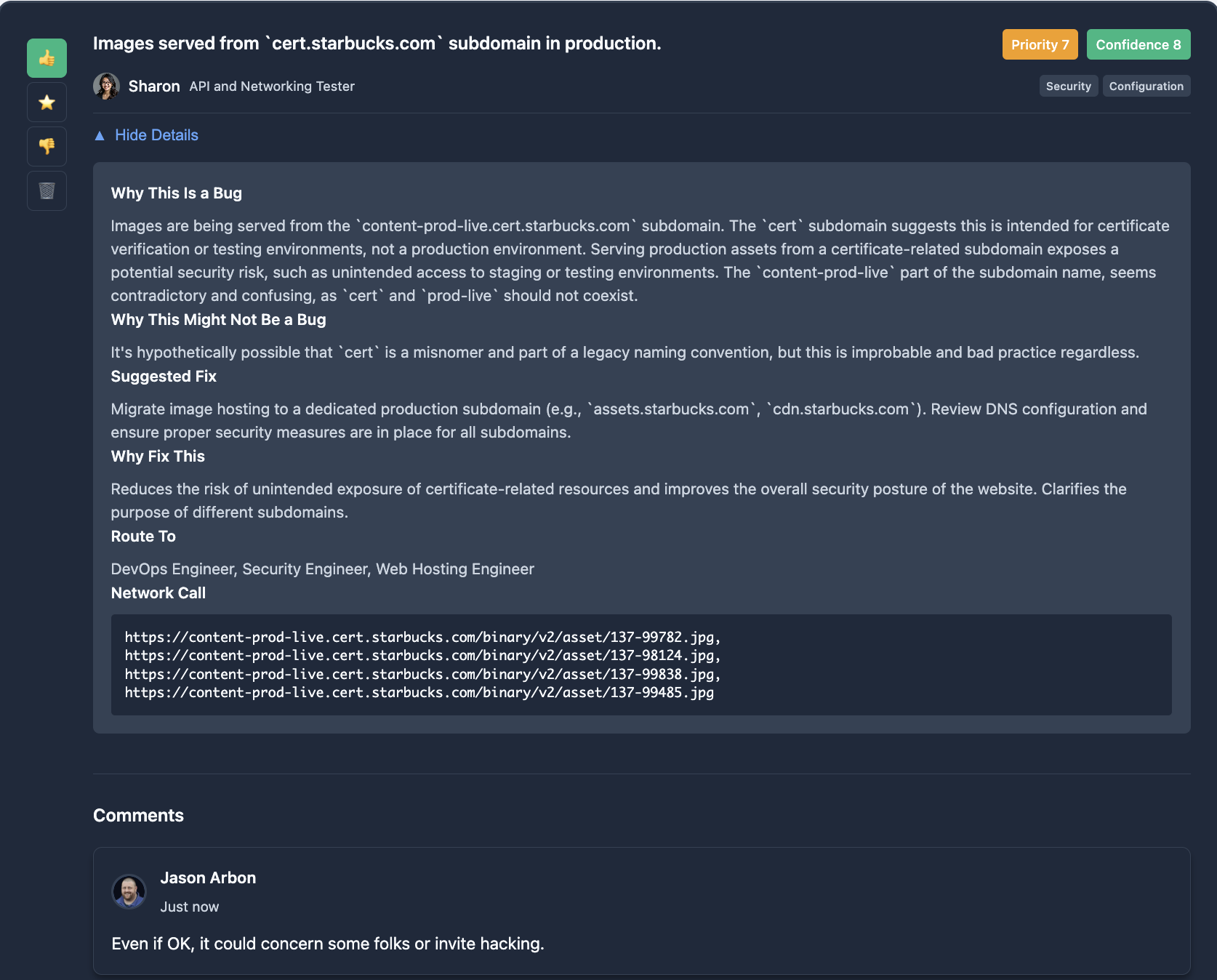Issue Rating System interface